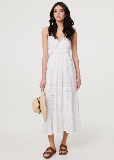 Izabel London White Broderie Anglaise Cami Strap Maxi Dress