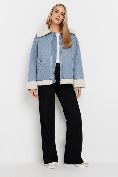 Long Tall Sally Light Blue Denim Borg Zip Jacket