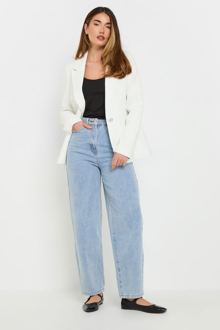 Long Tall Sally Ivory White Tailored Boucle Blazer
