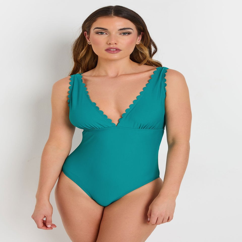 Long Tall Sally Turquoise Green Scalloped Seam Swimsuit