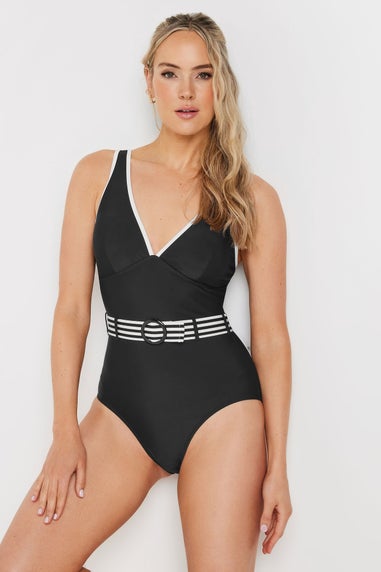 Long Tall Sally Black Monochrome Belted Swimsuit