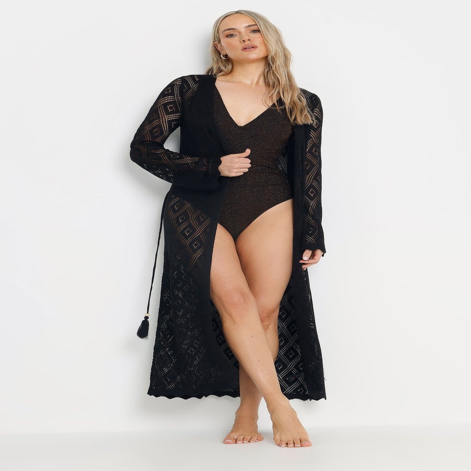 Long Tall Sally Black Crochet Tassel Maxi Cardigan