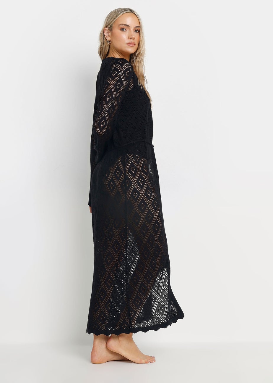 Long Tall Sally Black Crochet Tassel Maxi Cardigan