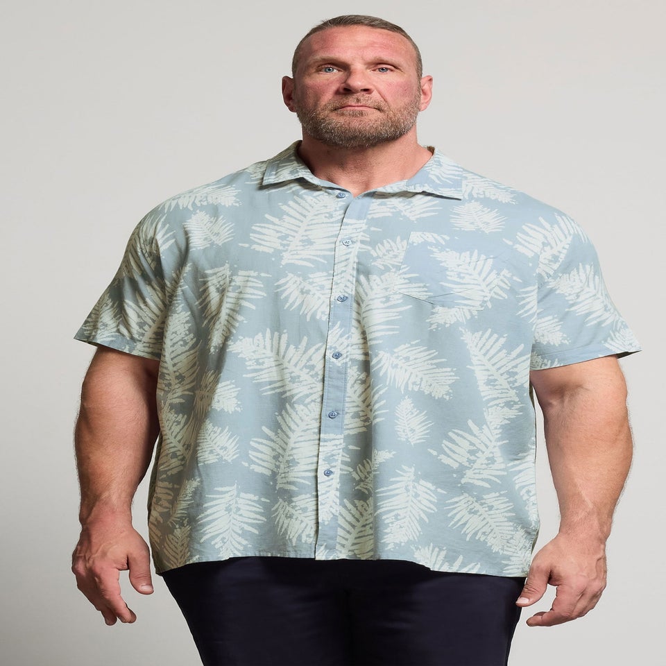 BadRhino Dusky Blue Palm Leaf Linen Shirt