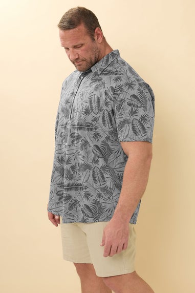 BadRhino Chambray Grey Tonal Leaf Print Shirt