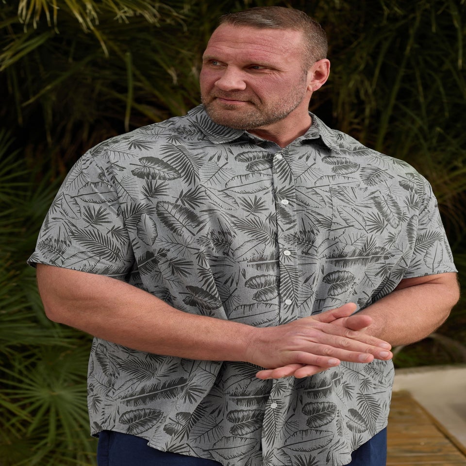 BadRhino Chambray Grey Tonal Leaf Print Shirt