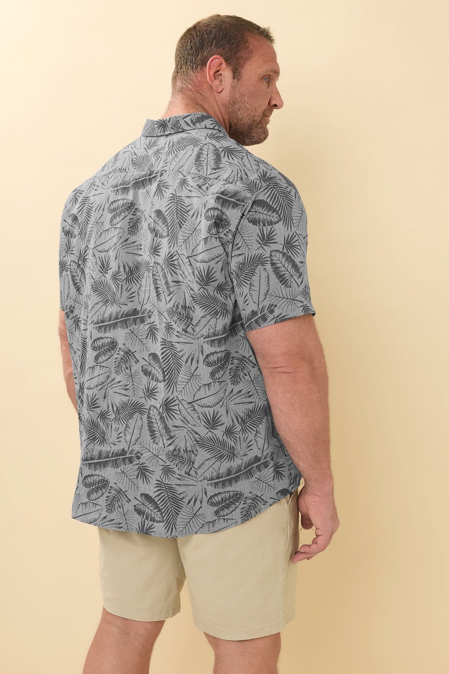 BadRhino Chambray Grey Tonal Leaf Print Shirt