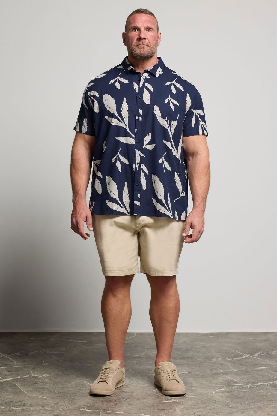 BadRhino Navy Blue Palm Leaf Linen Shirt