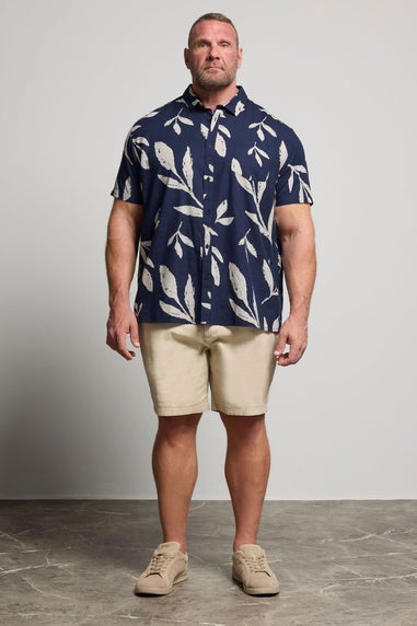 BadRhino Navy Blue Palm Leaf Linen Shirt