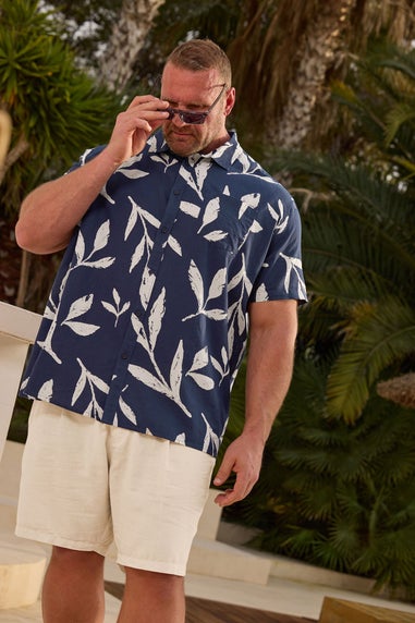 BadRhino Navy Blue Palm Leaf Linen Shirt