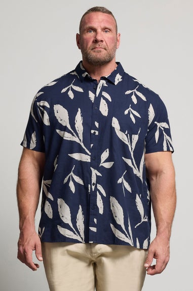 BadRhino Navy Blue Palm Leaf Linen Shirt
