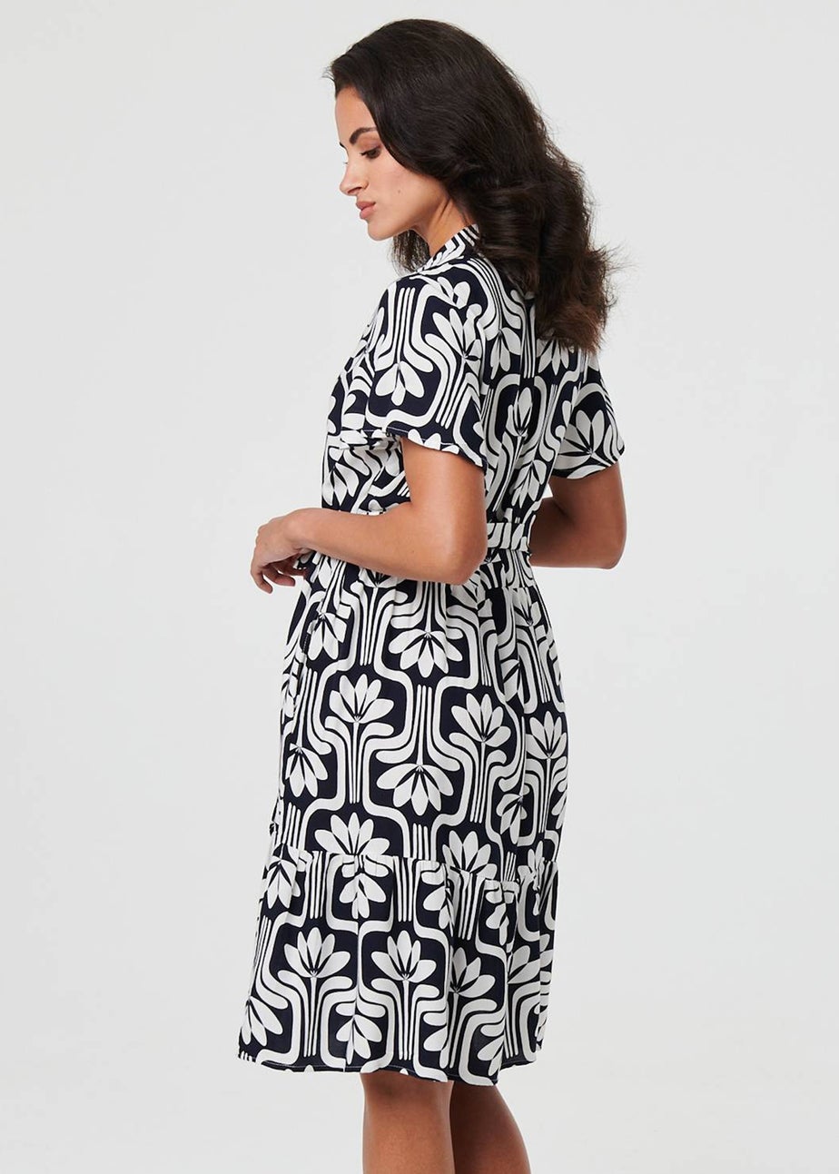 Izabel London Navy Printed Short Sleeve Mini Shirt Dress