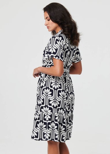 Izabel London Navy Printed Short Sleeve Mini Shirt Dress