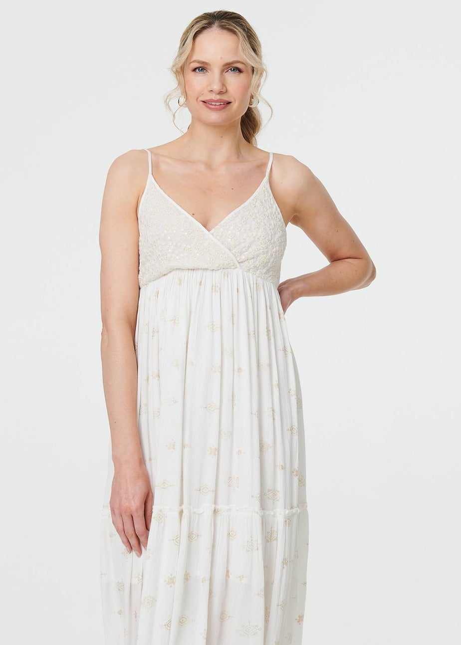 Izabel London White Textured Cami Strap Empire Maxi Dress
