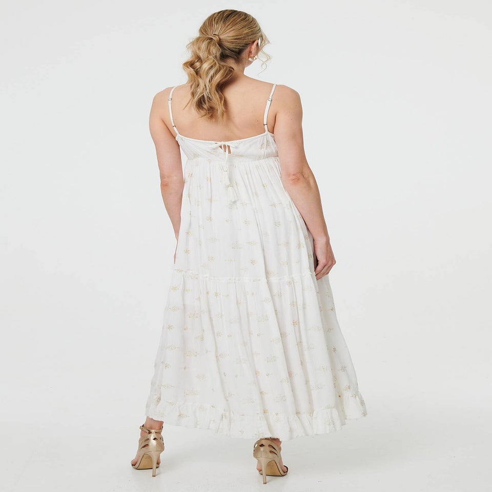 Izabel London White Textured Cami Strap Empire Maxi Dress