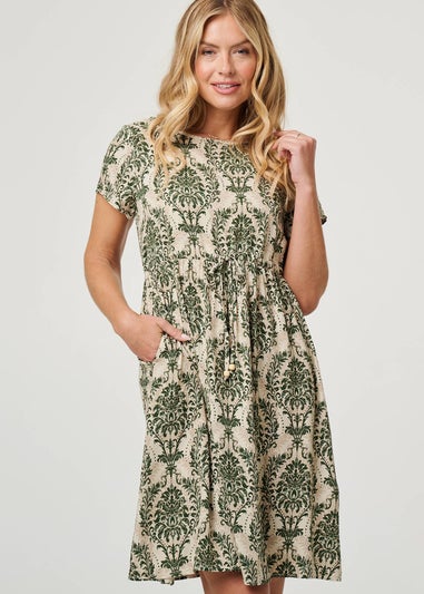 Izabel London Green Baroque Print Relaxed Knee Length Dress