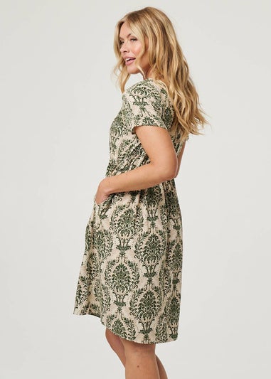 Izabel London Green Baroque Print Relaxed Knee Length Dress