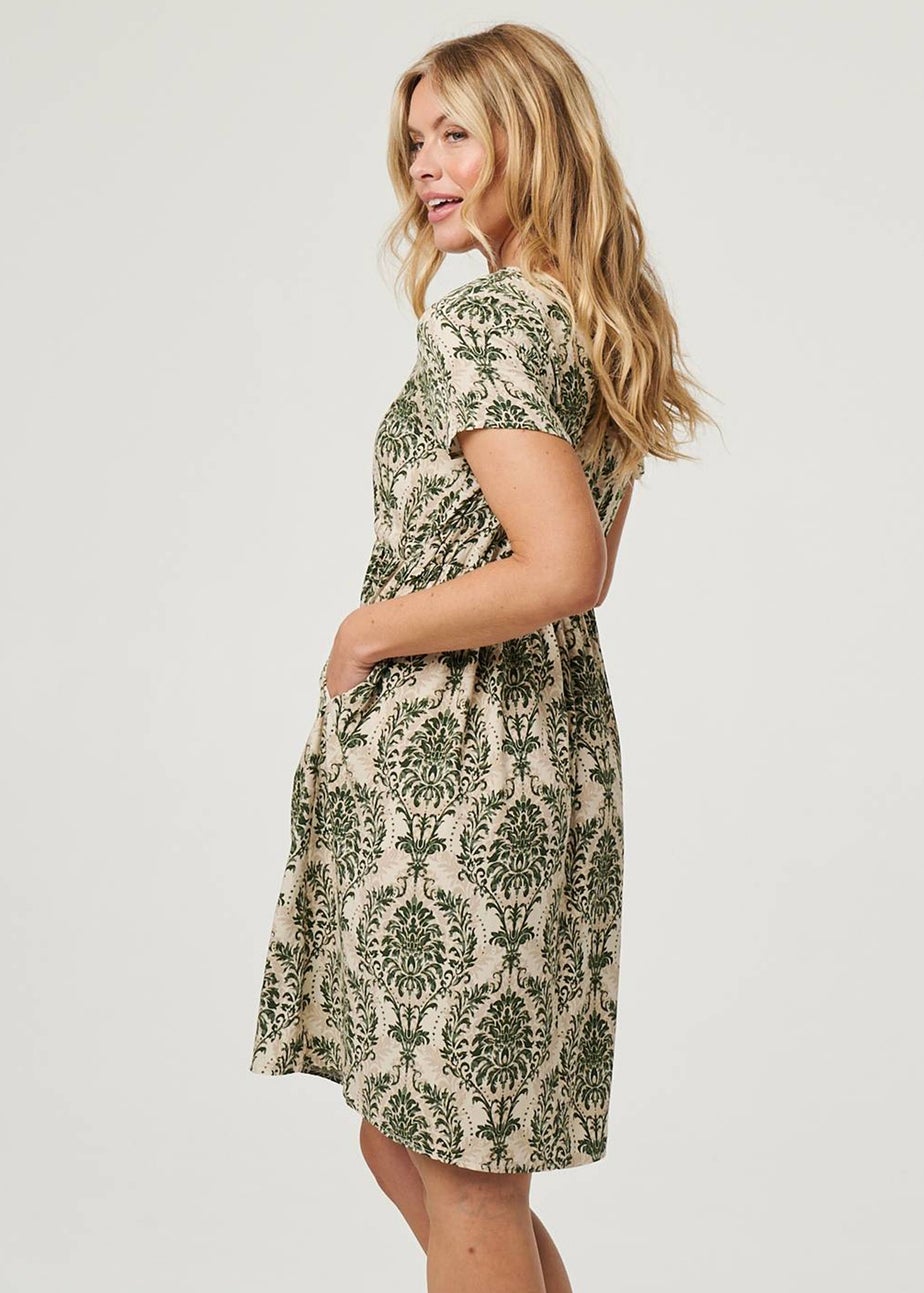 Izabel London Green Baroque Print Relaxed Knee Length Dress