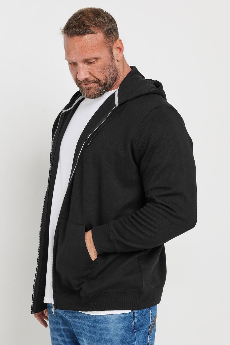 BadRhino Black Zip Through Diamond Quilted Hoodie