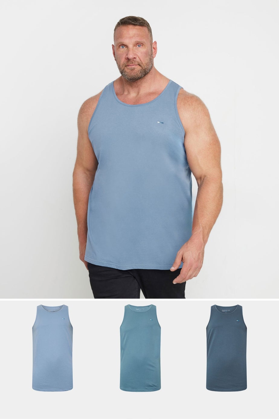 BadRhino 3 Pack Blue Plain Vest Tops