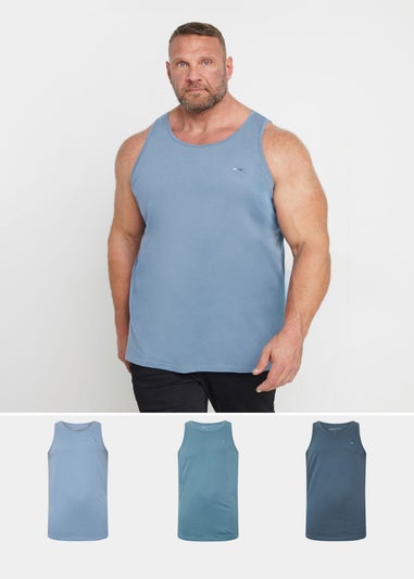 BadRhino 3 Pack Blue Plain Vest Tops