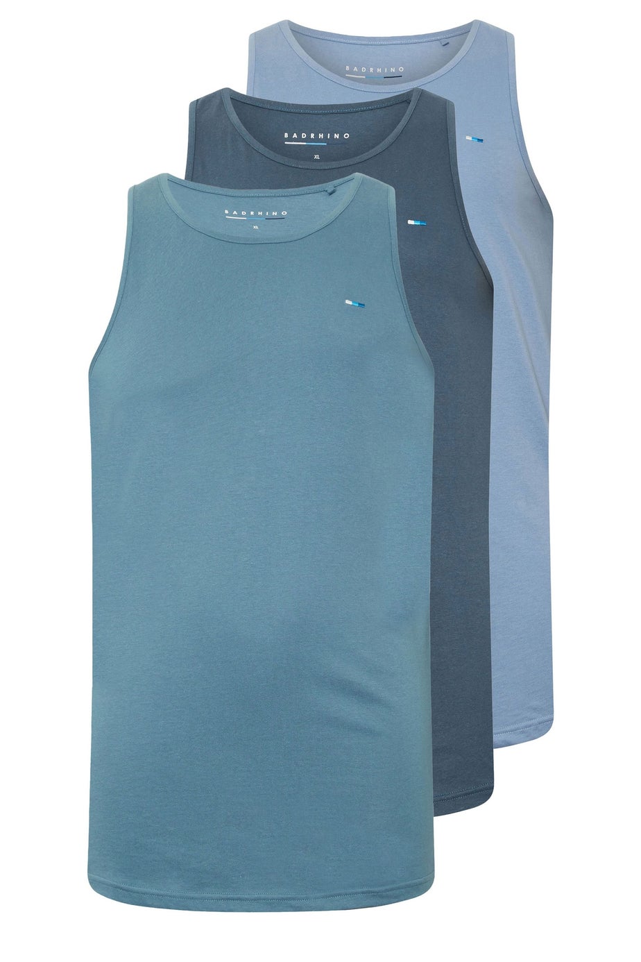 BadRhino 3 Pack Blue Plain Vest Tops