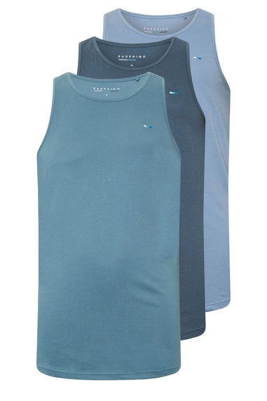 BadRhino 3 Pack Blue Plain Vest Tops
