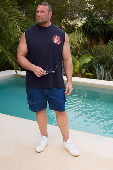 BadRhino Navy Blue Japanese Graphic Print Vest Top