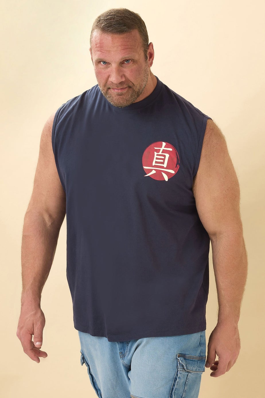 BadRhino Navy Blue Japanese Graphic Print Vest Top