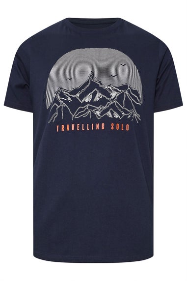 Badrhino Navy Blue Travelling Solo Print T-Shirt