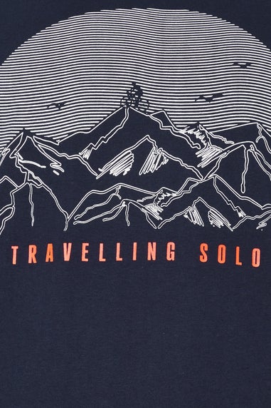 Badrhino Navy Blue Travelling Solo Print T-Shirt