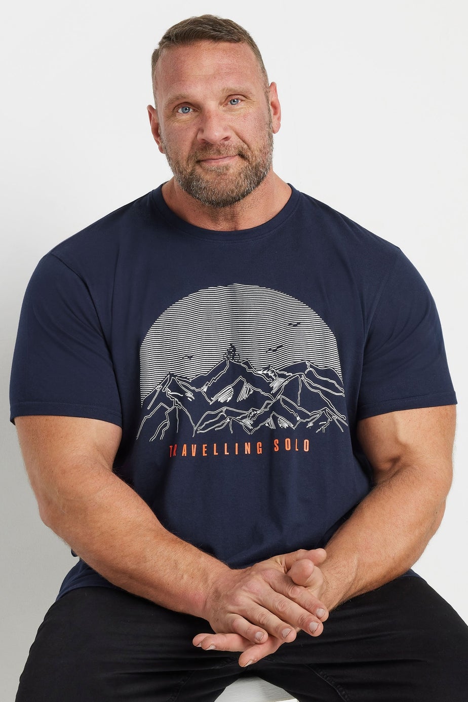 Badrhino Navy Blue Travelling Solo Print T-Shirt