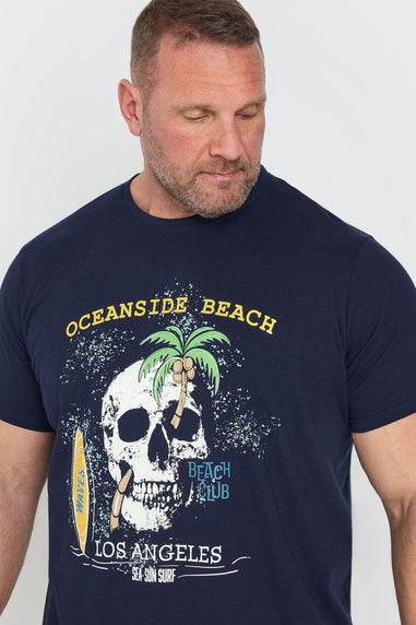 Badrhino Navy Blue Oceanside Beach Graphic T-Shirt