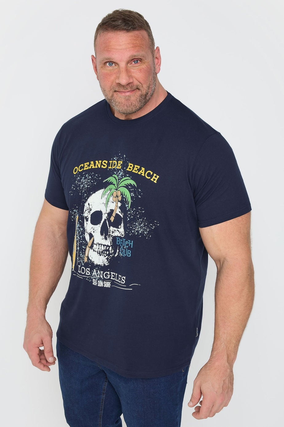 Badrhino Navy Blue Oceanside Beach Graphic T-Shirt