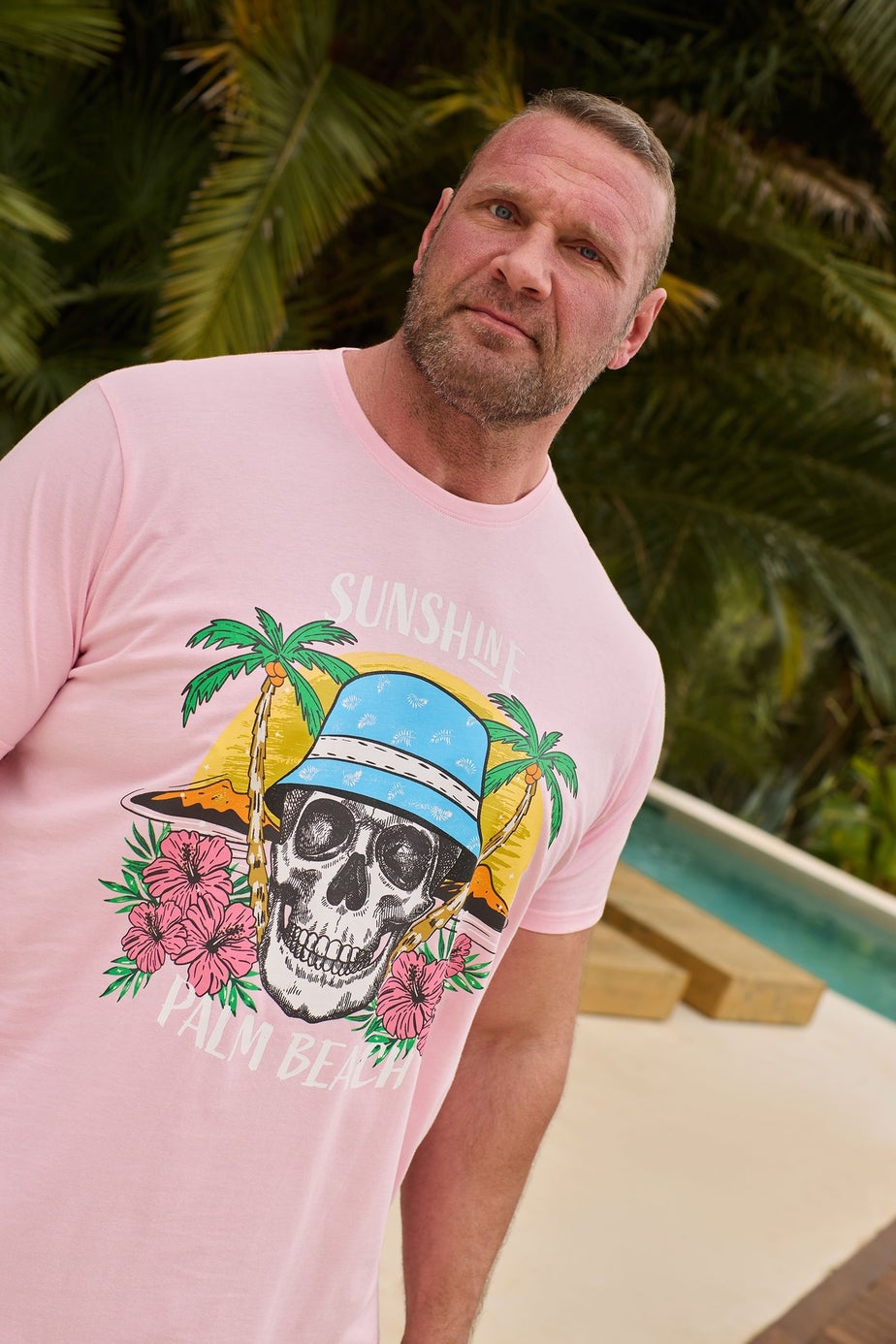 Badrhino Light Pink Sunshine Palm Beach Graphic T-Shirt