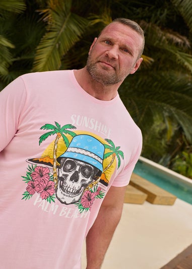 Badrhino Light Pink Sunshine Palm Beach Graphic T-Shirt
