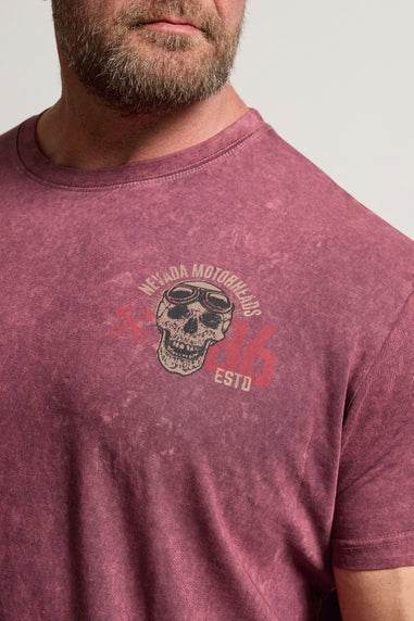 Badrhino Red Acid Wash Nevada Motorheads Slogan T-Shirt