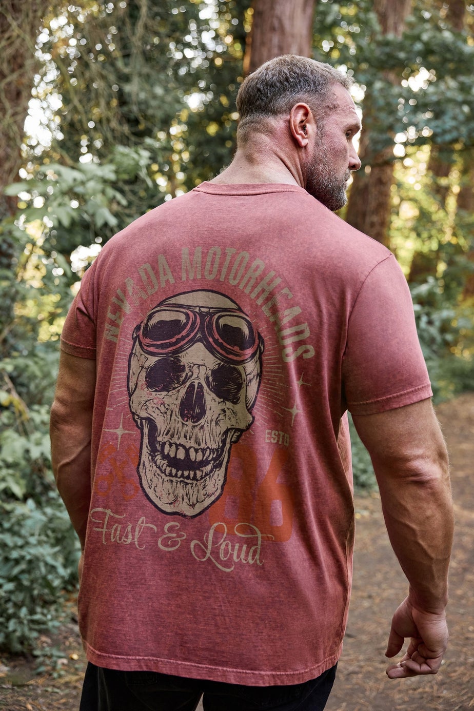 Badrhino Red Acid Wash Nevada Motorheads Slogan T-Shirt