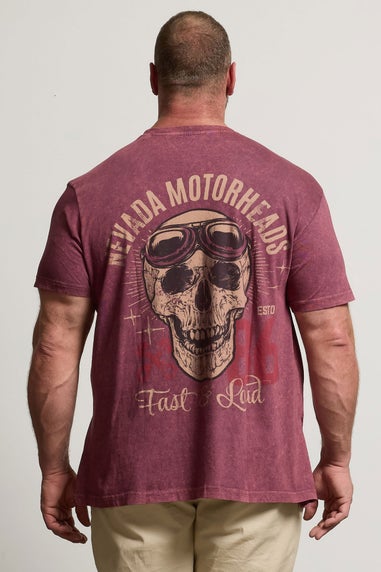 Badrhino Red Acid Wash Nevada Motorheads Slogan T-Shirt