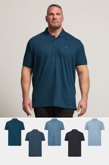BadRhino 5 Pack Navy Blue & Light Blue Polo Shirts