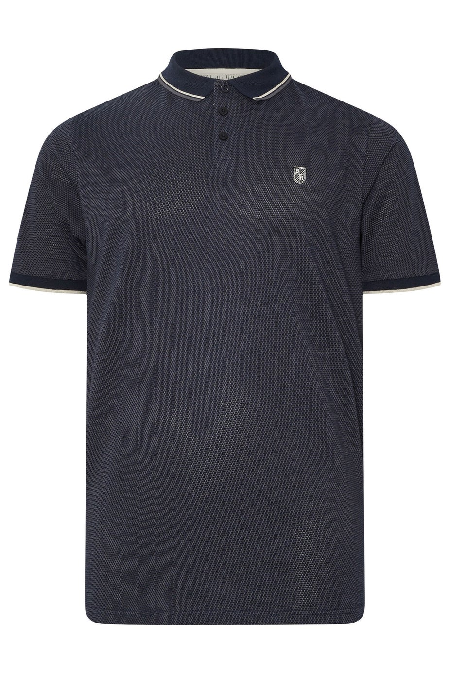 BadRhino Navy Blue Textured Waffle Polo Shirt