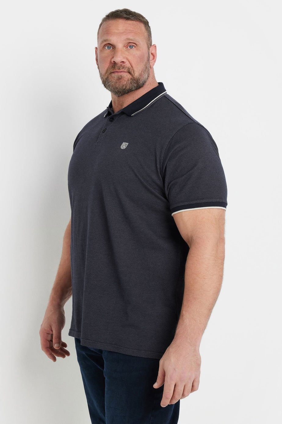 BadRhino Navy Blue Textured Waffle Polo Shirt