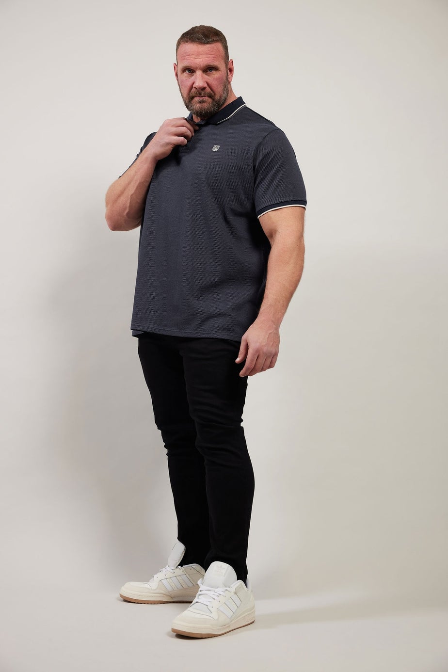 BadRhino Navy Blue Textured Waffle Polo Shirt