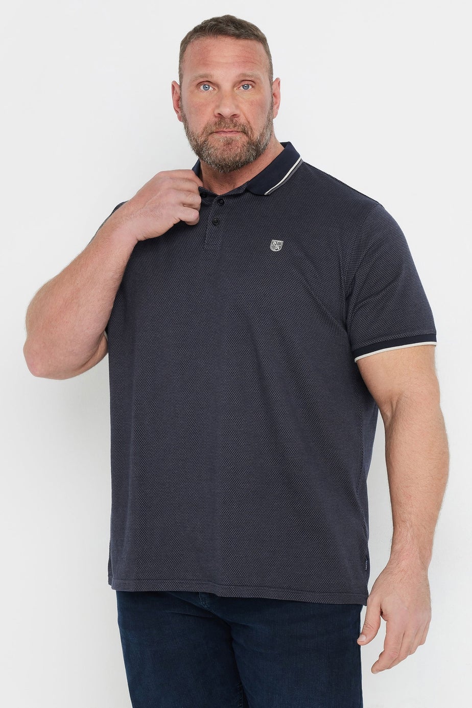 BadRhino Navy Blue Textured Waffle Polo Shirt