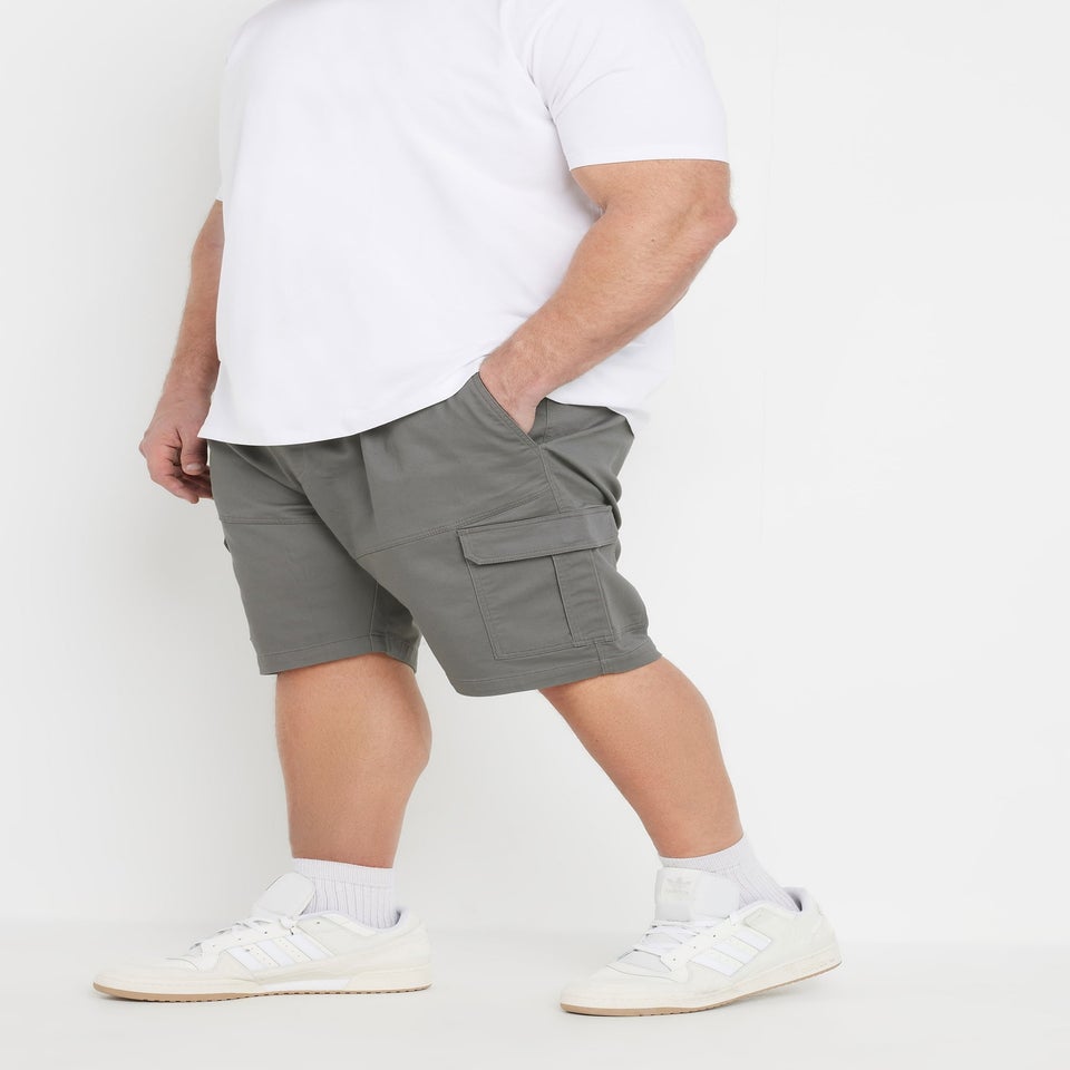 BadRhino Charcoal Grey Elasticated Waist Stretch Cargo Shorts