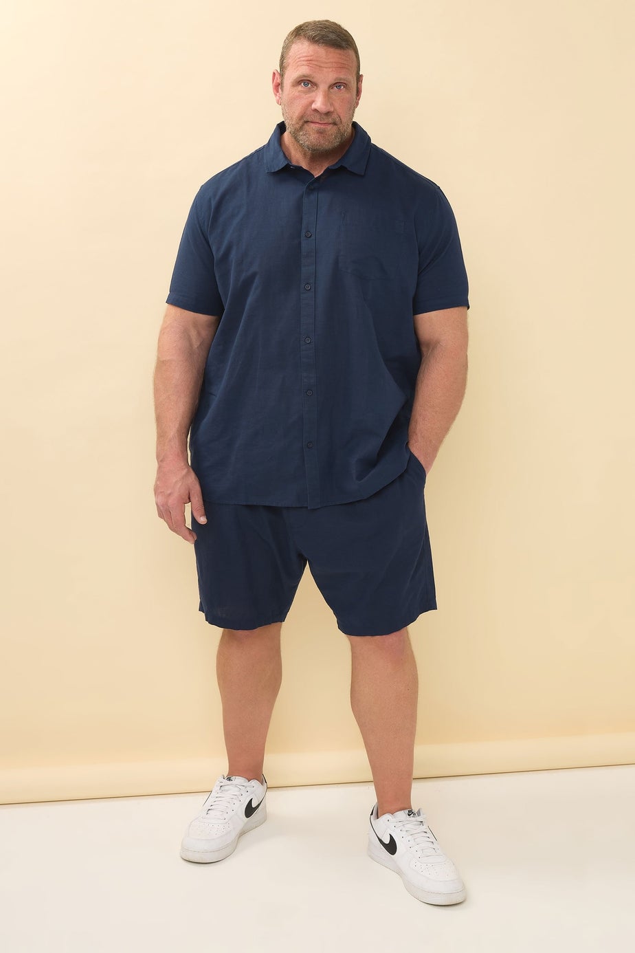 BadRhino Navy Blue Cotton Linen Mix Shorts