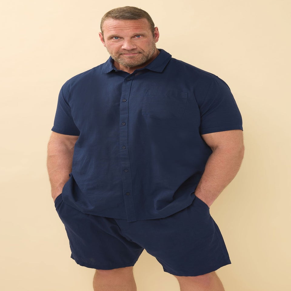 BadRhino Navy Blue Cotton Linen Mix Shorts