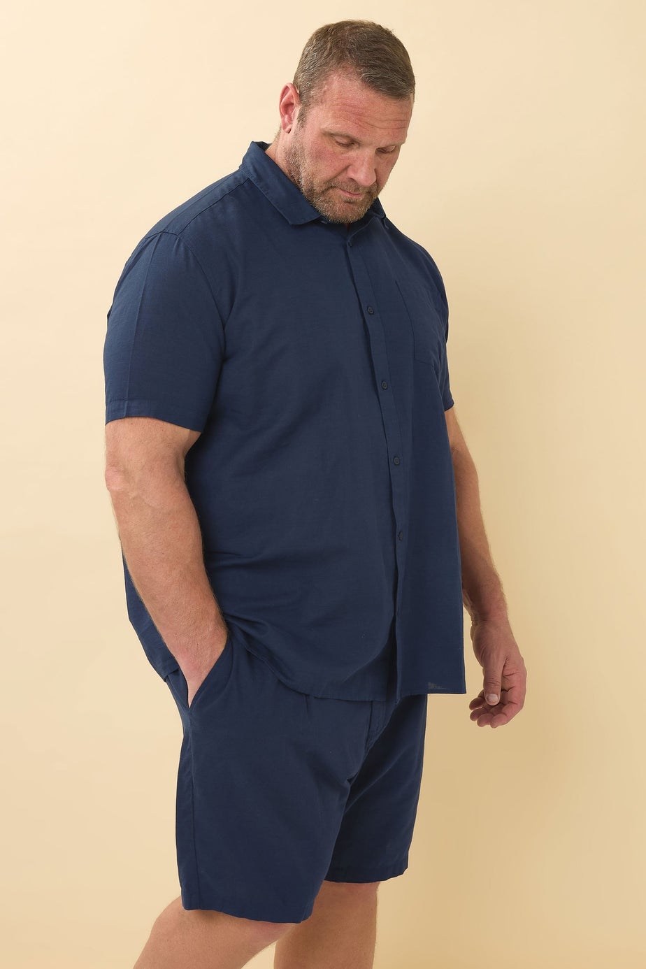 BadRhino Navy Blue Cotton Linen Mix Shorts