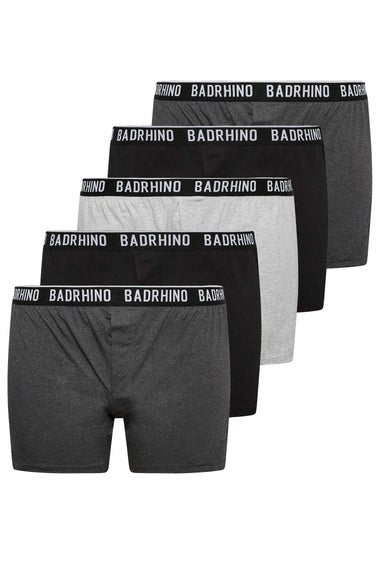 BadRhino 5 Pack Black & Grey Button Up Loose Fit Boxers