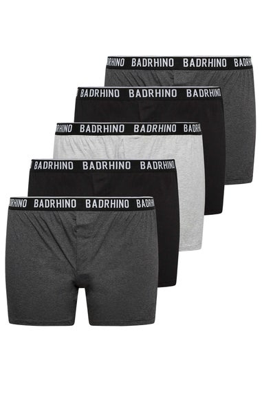BadRhino 5 Pack Black & Grey Button Up Loose Fit Boxers